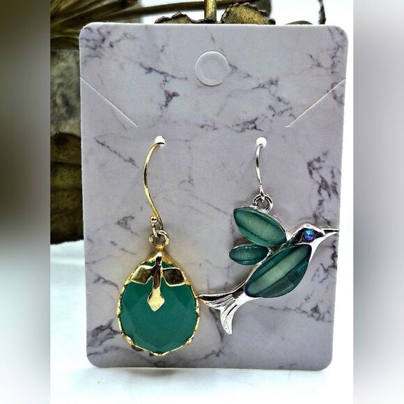 "5/$25" Mismatched Whimsical Green Bird Dangle Earrings - Picture 1 of 7
